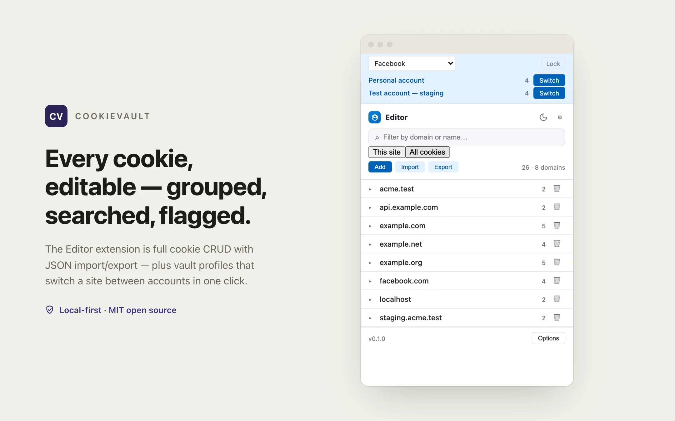 CookieVault — editor