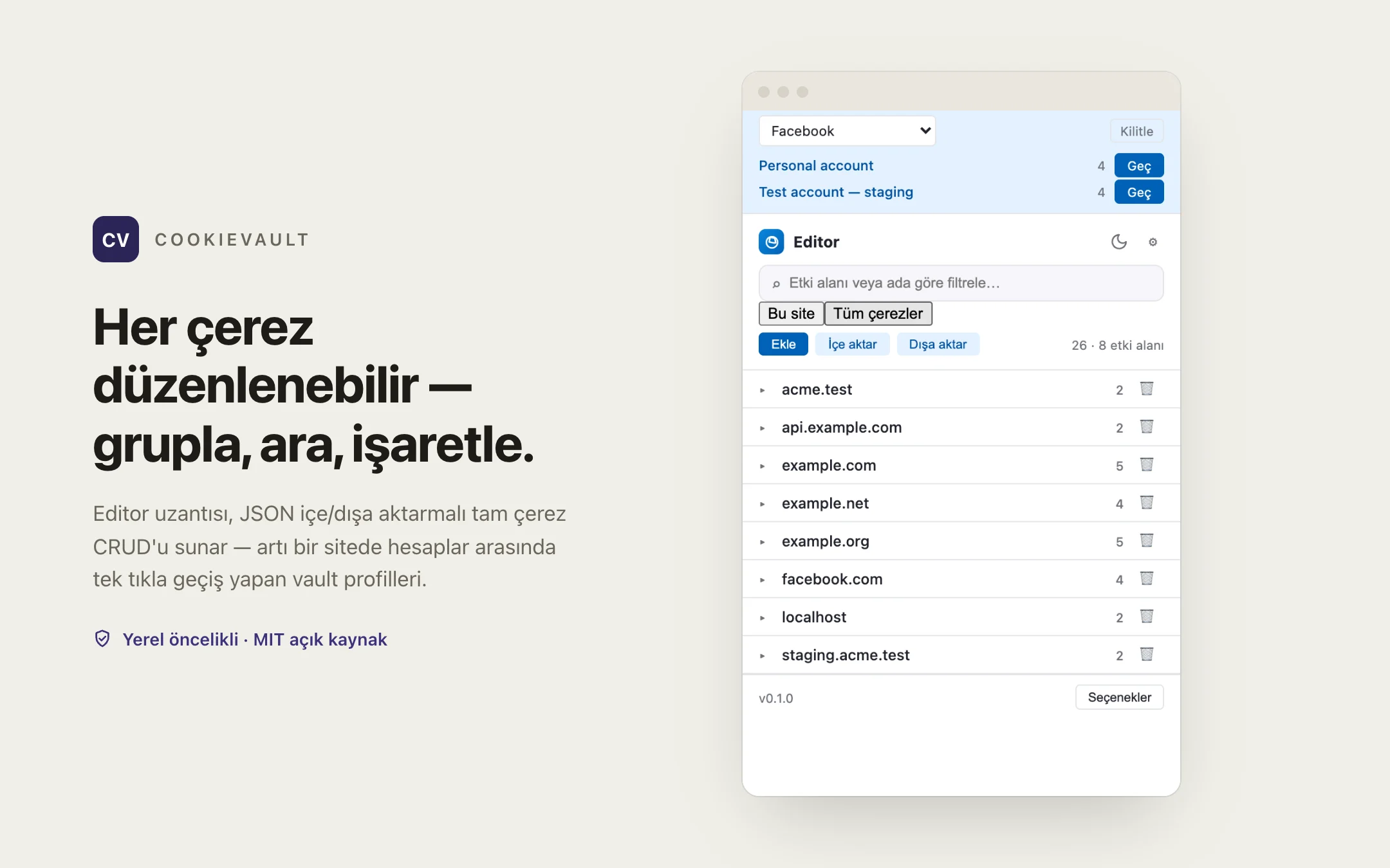 CookieVault — editor