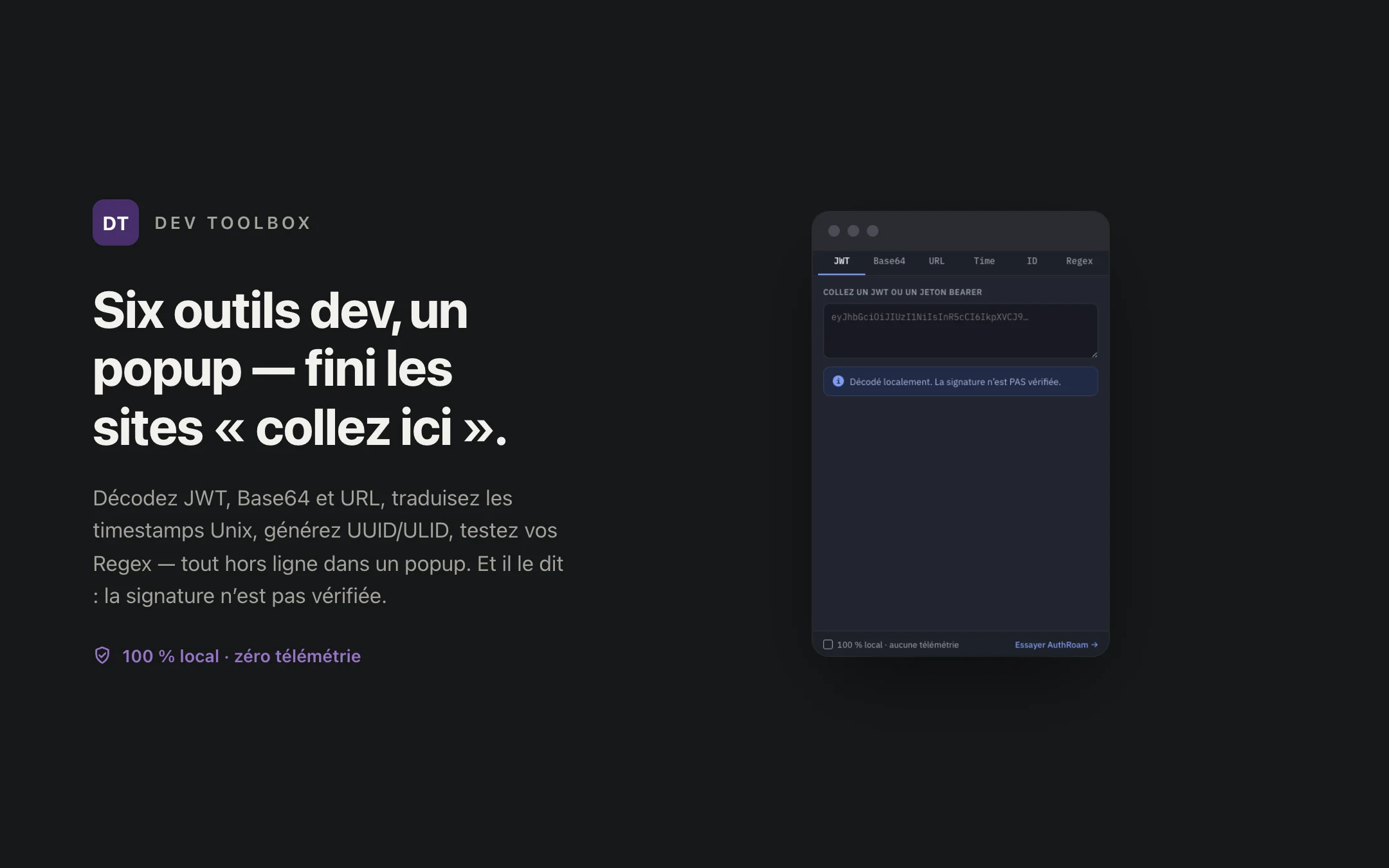 Dev Toolbox — popup