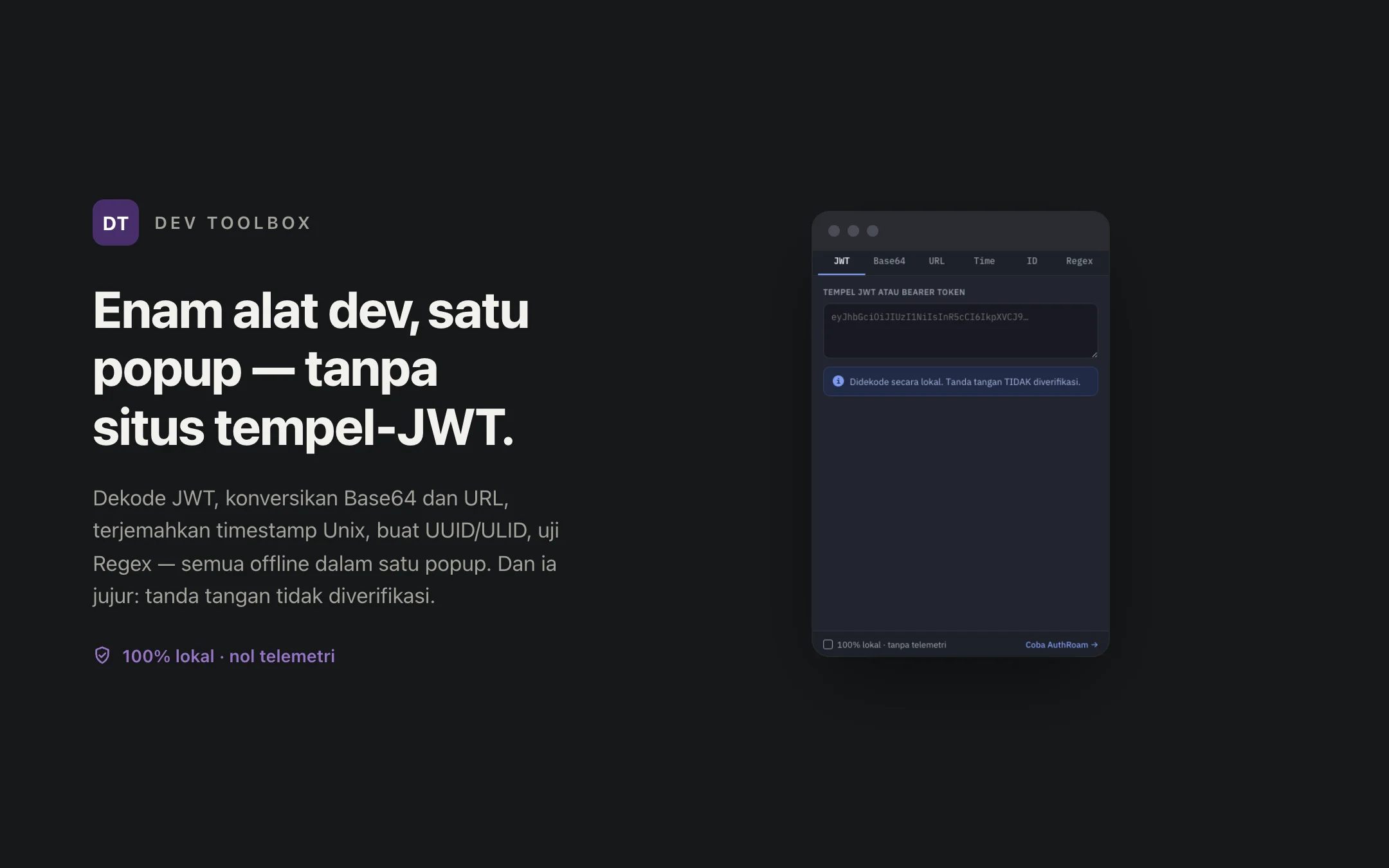 Dev Toolbox — popup
