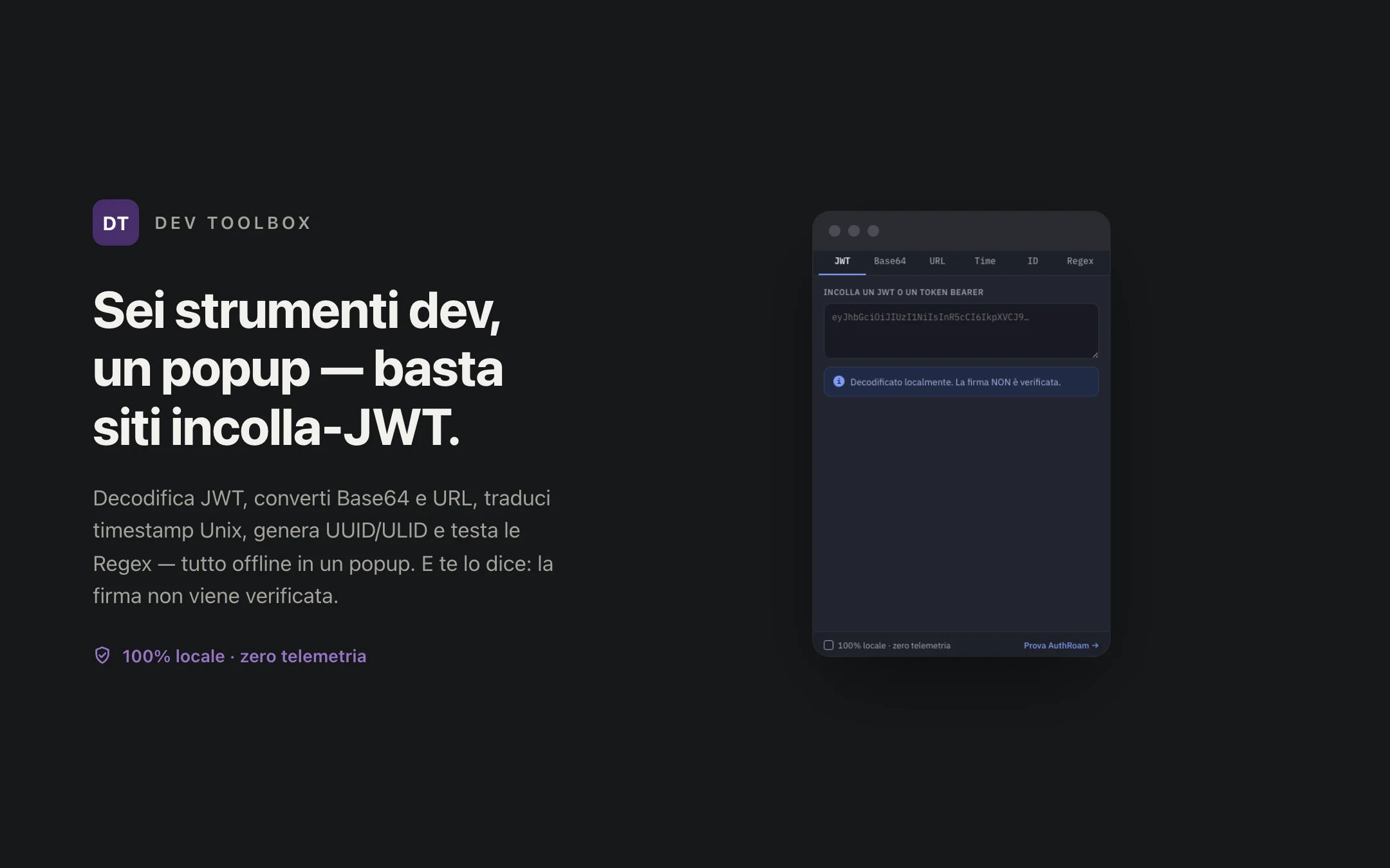 Dev Toolbox — popup