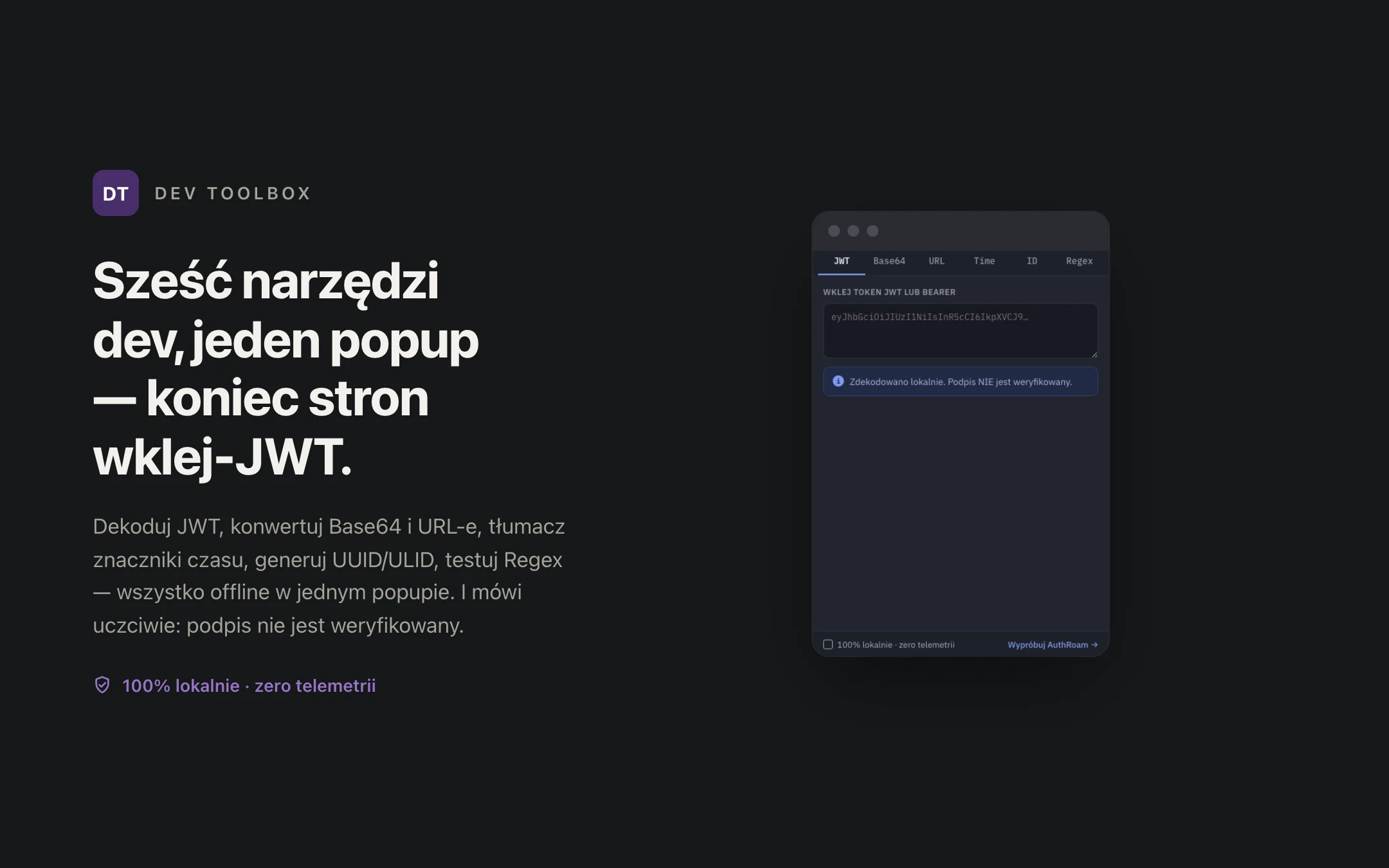 Dev Toolbox — popup