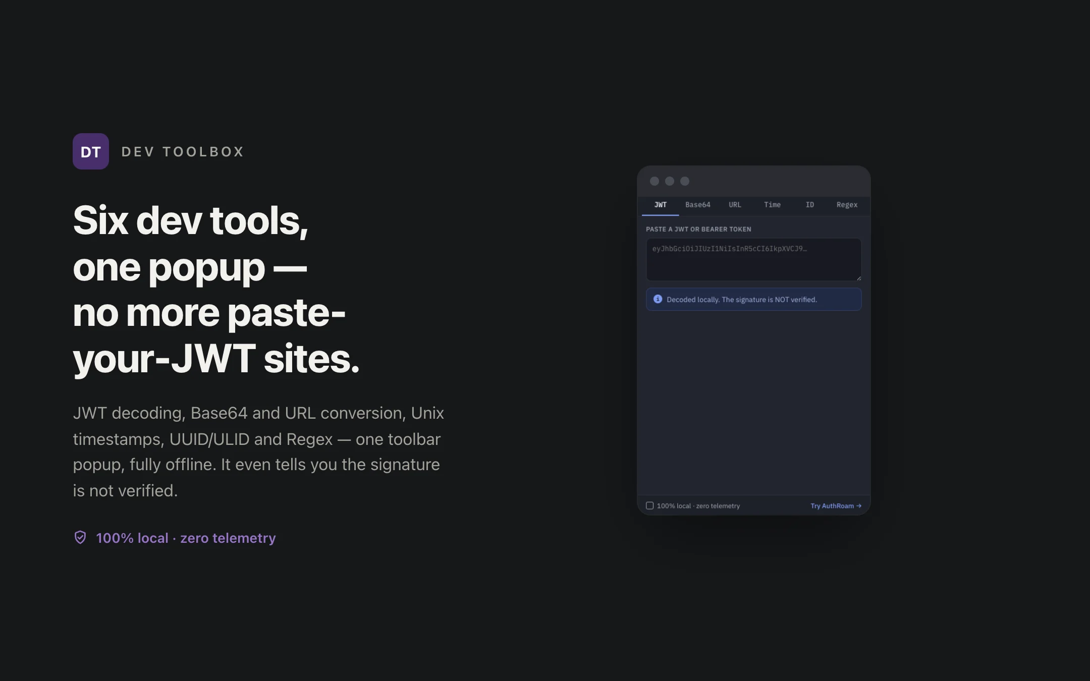 Dev Toolbox — popup