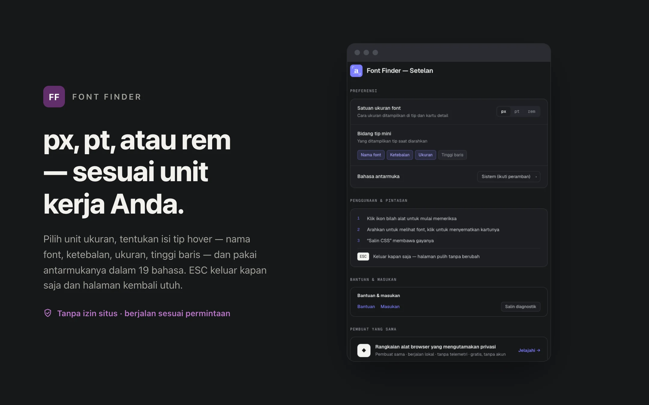 Font Finder — options