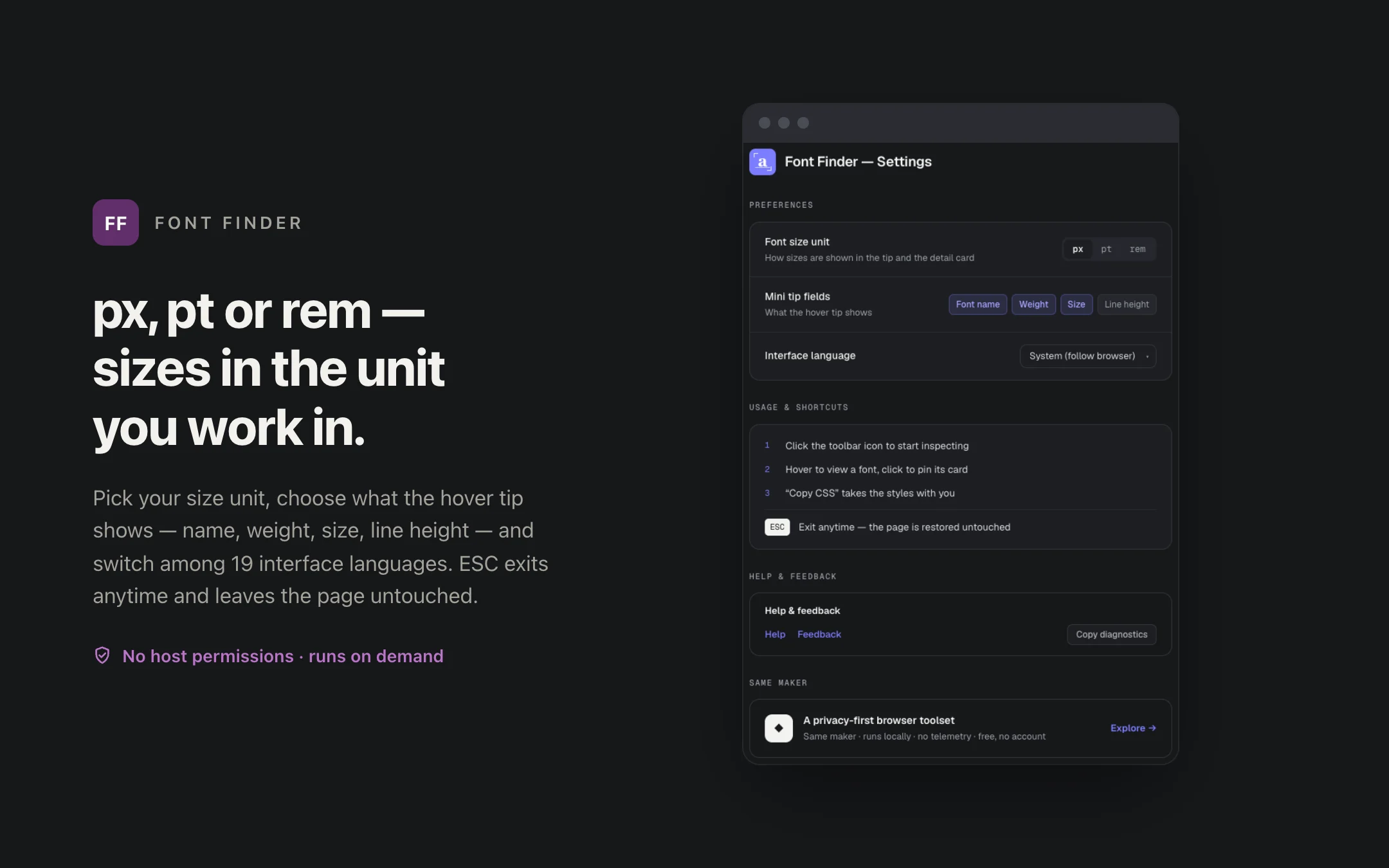 Font Finder — options