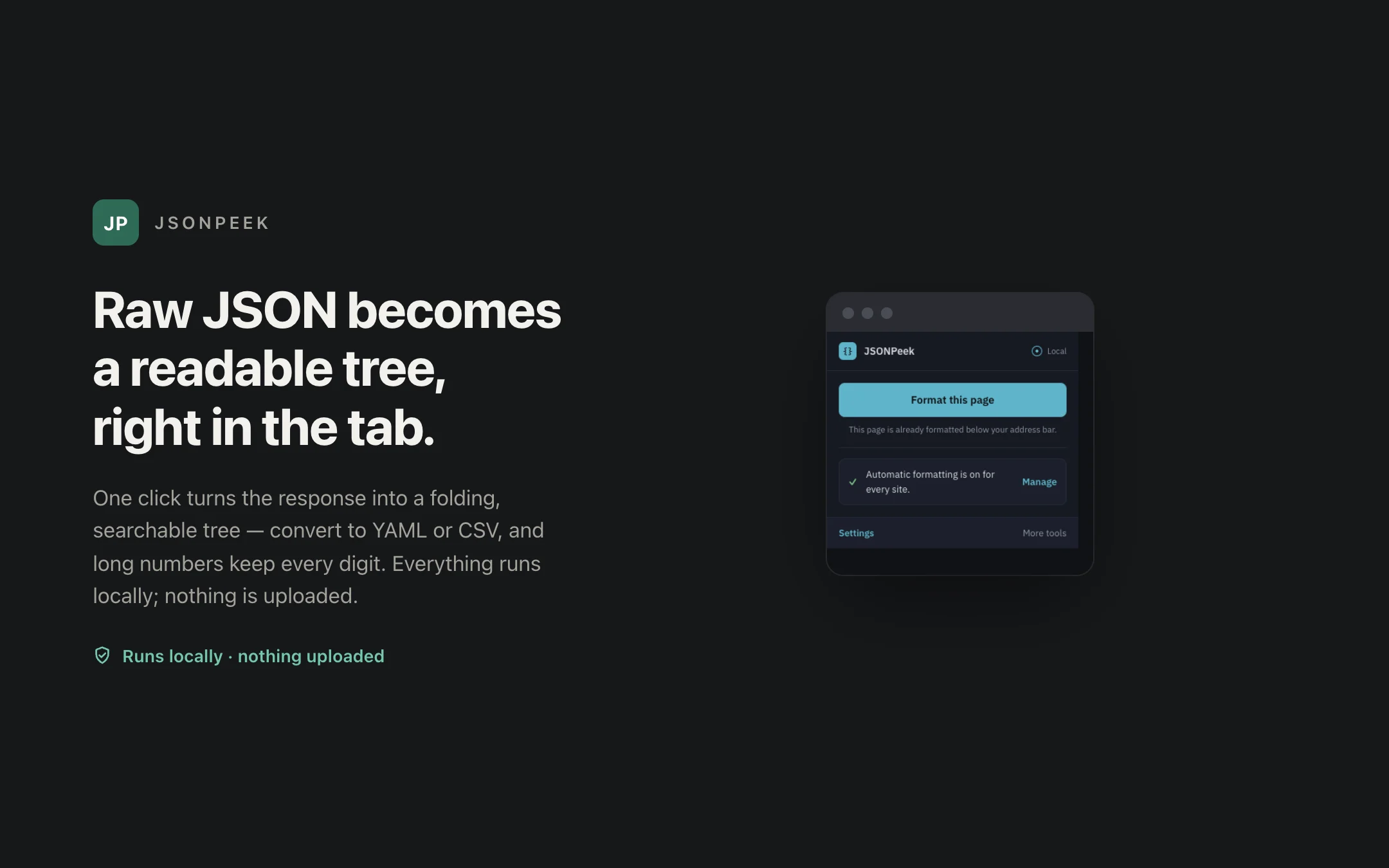 JSONPeek — popup