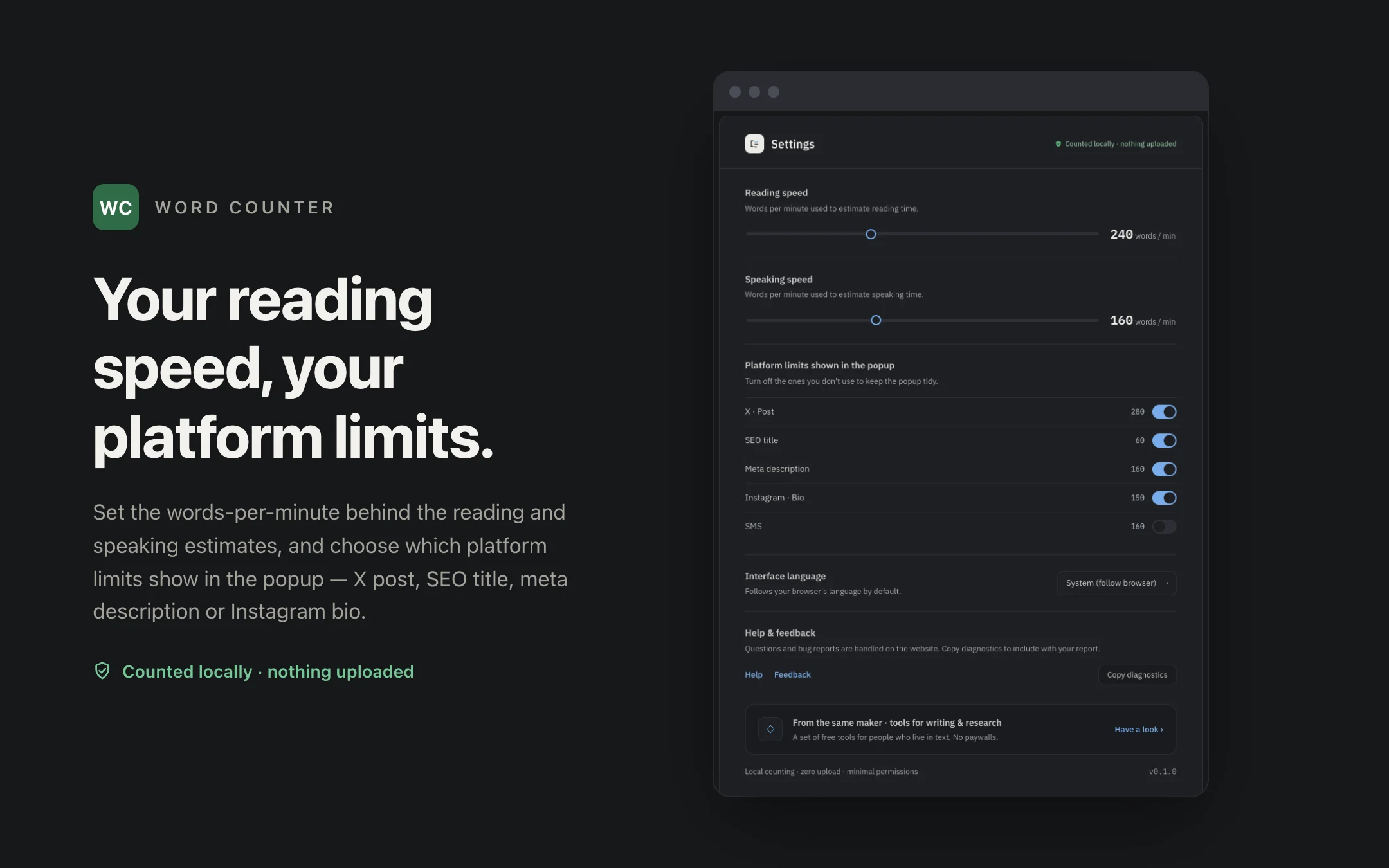 Word Counter — options